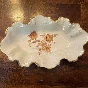 Antique Limoges France Scalloped Gold Trim Oval Dish